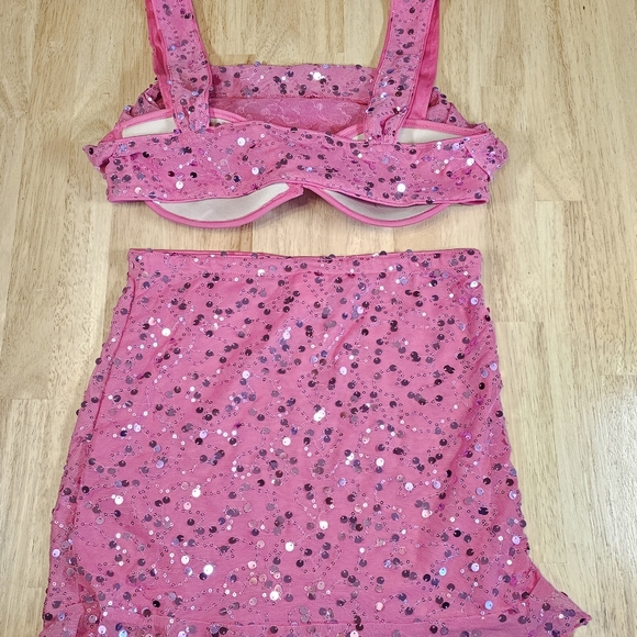 Pink Sequin Crop Top Skirt Set - Picture 6 of 13
